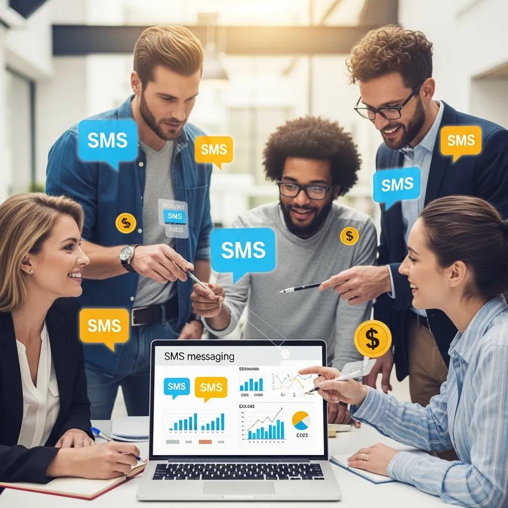 Marketing team reviewing cost‑efficient SMS and WhatsApp messaging